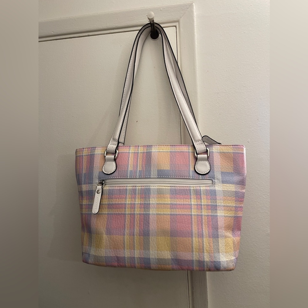 Giani Bernini plaid pastel colors tote. Created for Macy's. Excellent condition - Picture 2 of 6